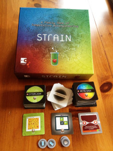 Strain game box with tiles and components