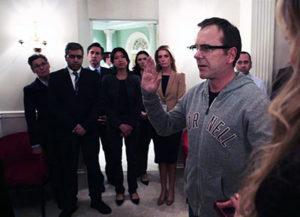 Designated Survivor pic, main actor wearing sweatshirt, swearing in as president
