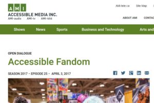 Screenshot of the AMI audio website with a header titled Accessible Fandom