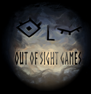 A round logo with the "Out of Sight Games" written in rune-like lettering