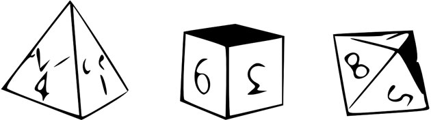Drawing on three D&D dice
