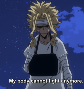 All Might wearing a cast on his arm