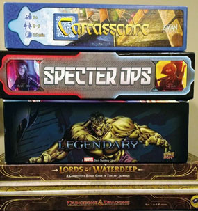 Board games stacked up: Carcassone, Spectre Ops, and Marvel Heroes