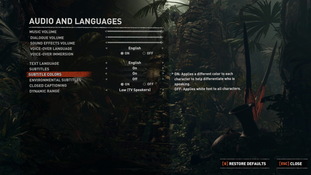 screenshot of the audio menu