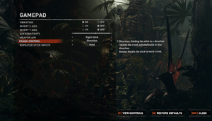 options menu for the gamepad